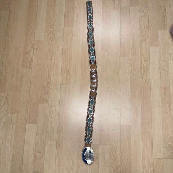 Western Belt Cowboy Rodeo Leather Hand Tooled Removable Colorado Buckle - Picture 2 of 13